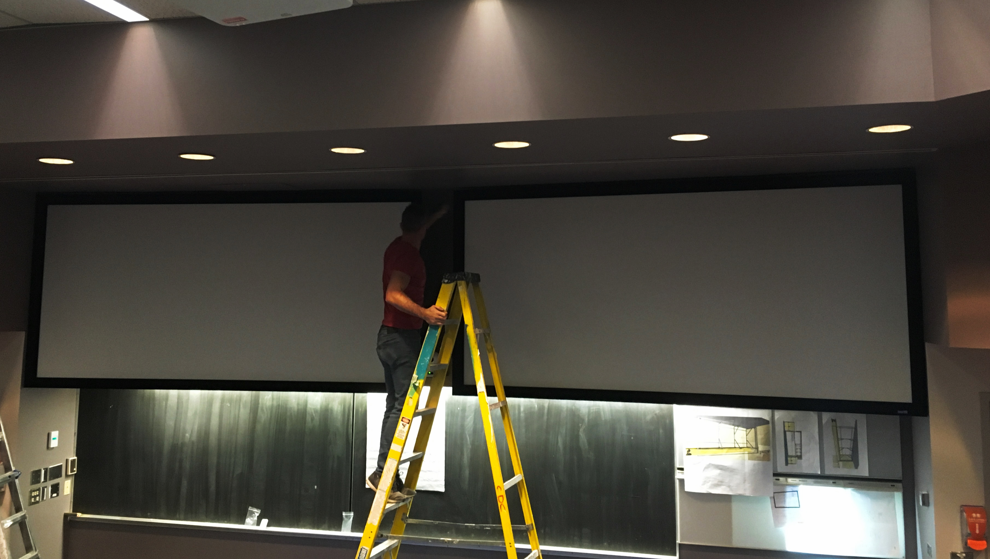 Advanced Broadcast Cabling, Installation of Cables and Equipment, SUPPORT STRUCTURE FOR FIXED FRAME SCREENS, UNISTRUT, CUSTOM MECHANICAL, DA-LITE, ANGLED SCREENS, CAD DESIGN, FIXED FRAME